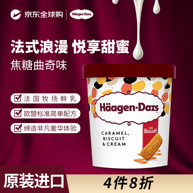 哈根达斯（Haagen-Dazs）冰淇淋焦糖曲奇口味大桶冰激凌460ml/桶 家庭装 雪糕