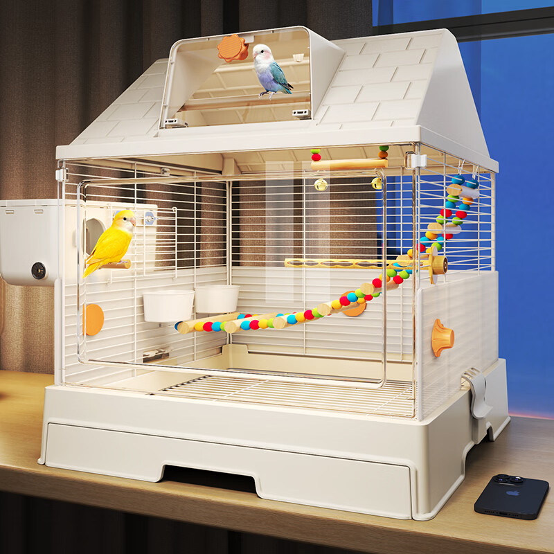 王多喵鸟笼子豪华别墅家养鹦鹉专用新型防溅玄凤虎皮牡丹小太阳家用大号 防溅单层【50*40*60】别墅款 基础款：裸笼+站杆+外接小窗+挡板+水碗+食碗+天窗站杆
