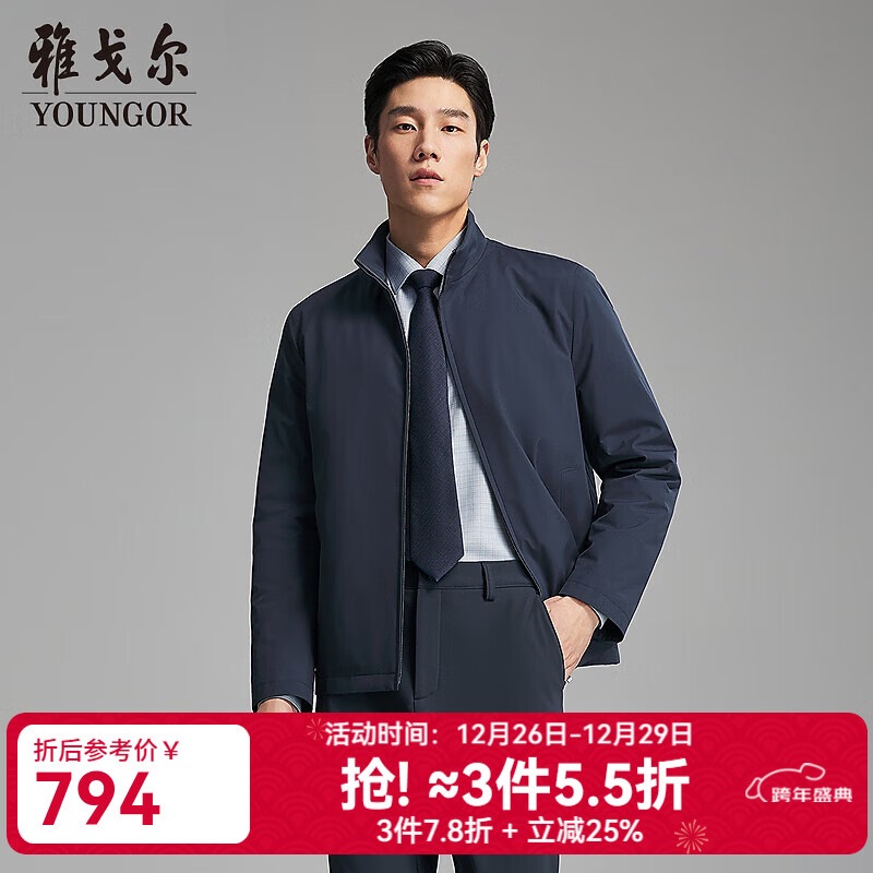 雅戈尔（YOUNGOR）羽绒服男士立领商务款品质面料鹅绒充绒羽绒服温暖舒适2025新品 灰蓝VSYW419869HLA L 175/96A （推荐130-150斤）