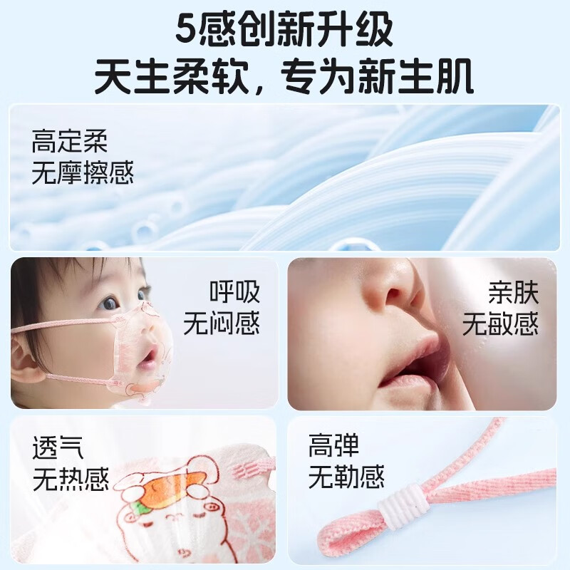 万宝绿婴儿口罩0-6-12个月新生幼儿小月龄透气外出防病毒1-3岁3D秋冬季 10片 5D立体透气丨【三色混搭】可调耳绳
