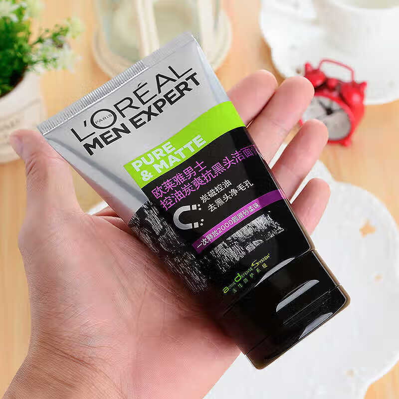 欧莱雅【好物优选】男士洁面乳洗面奶 氨基酸清洁毛孔抗痘清痘温和护肤 控油炭爽抗黑头洗面奶100ml