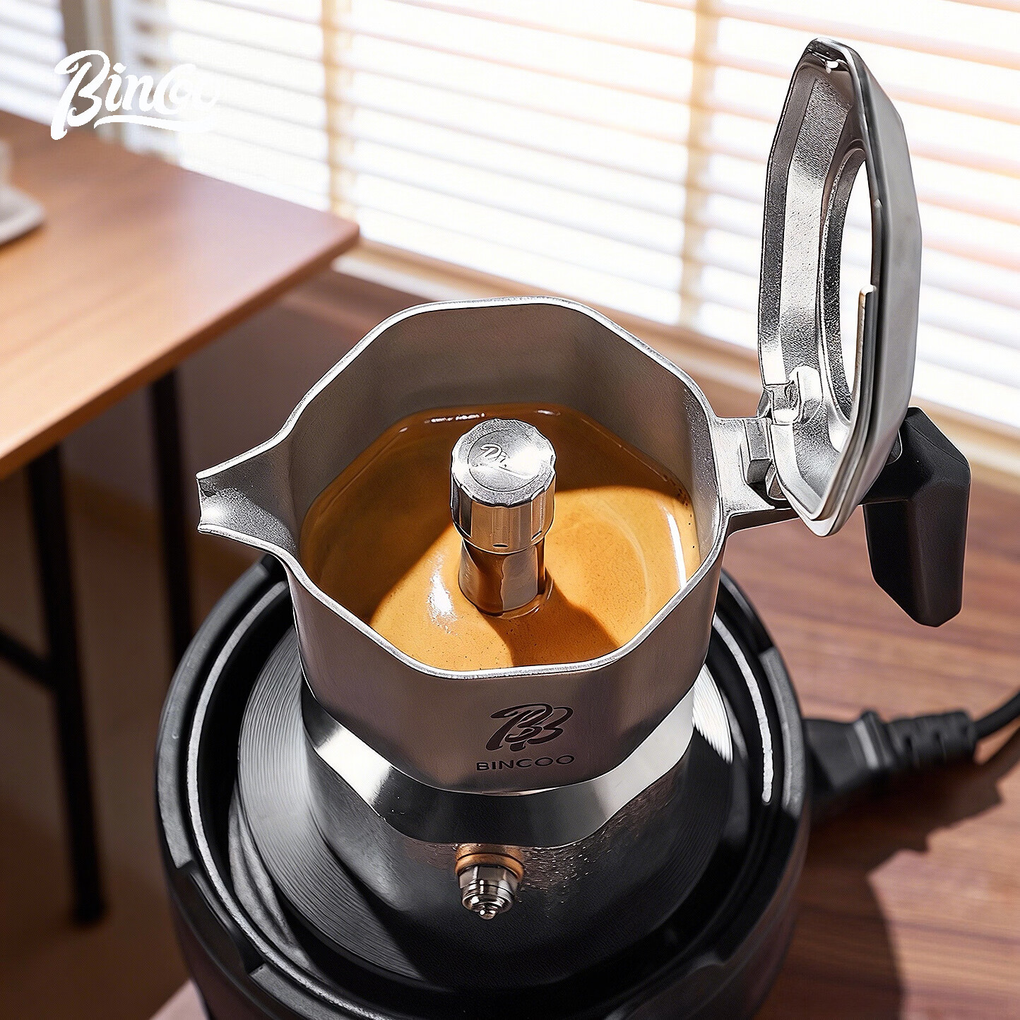 Bincoo三阀316不锈钢摩卡壶礼盒套装结婚生日送礼甄选 B款银色八件套【钢芯】-电陶炉版