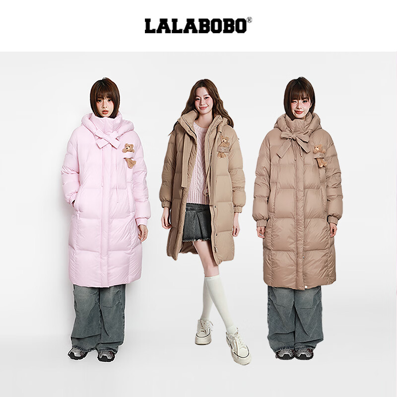 LALABOBO【商场同款】LALABOBO中长款羽绒服25年冬新潮原创奶油风保暖外套 卡其 M