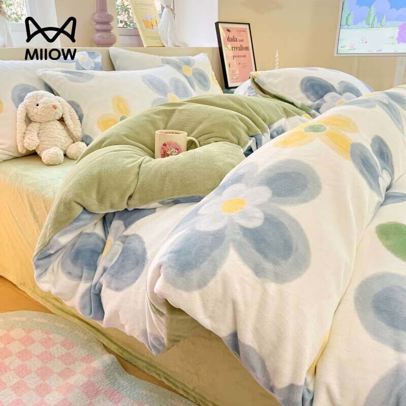 猫人（MiiOW）加厚牛奶绒床上四件套2025新款冬季学生宿舍被套法兰绒三件套 向阳花开【高克重牛奶绒面料 蓄热保暖】 床单款 1.5-1.8床四件套适用200x230cm