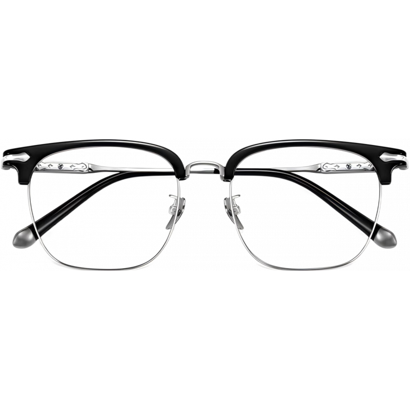 万新近视眼镜1.74平光防蓝光镜高度数散光超轻眼镜框架专业线上配镜 25011黑银 镜架+依视路旗下万新1.67MR-7高清镜片[-800度内]