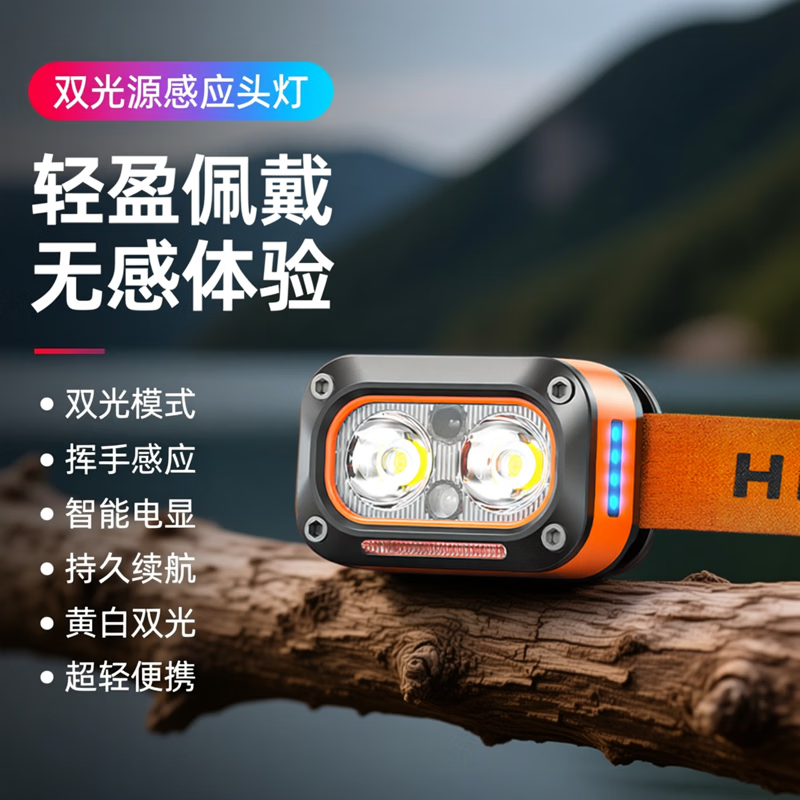 牧迪森头灯强光超亮充电感应超长续航锂电小夜钓鱼专用头戴式登山灯户外 卡其色【升级爆亮XPG灯珠】+挥手感应+持久续航+400LM