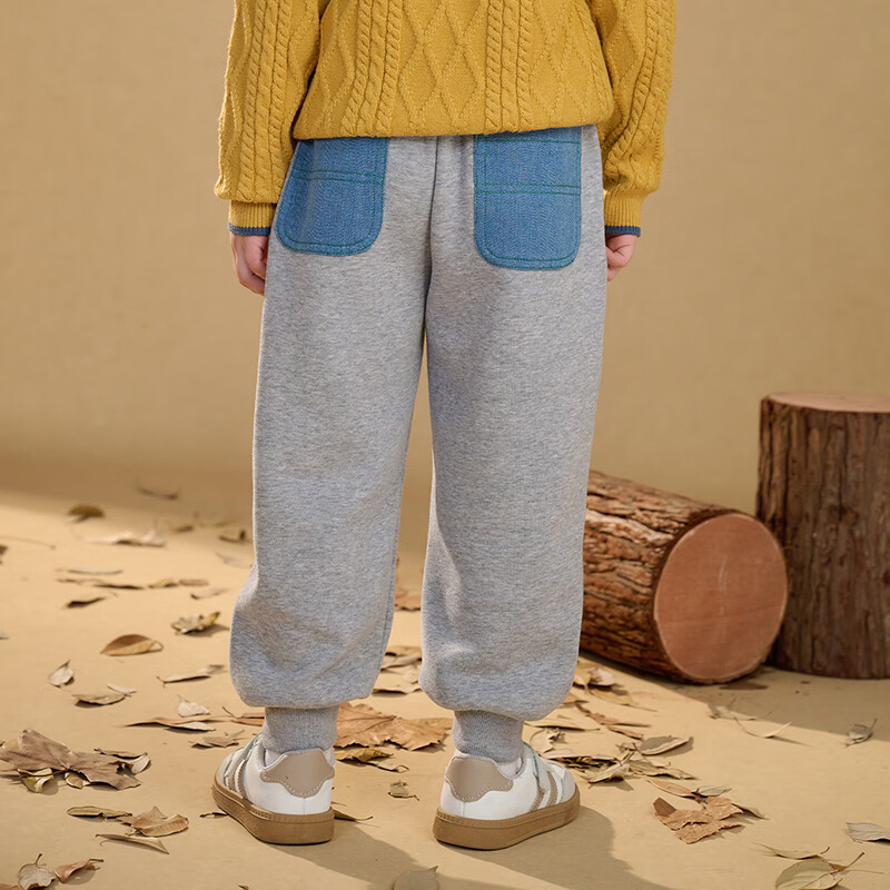 棉花堂（cottontown）【加绒】棉花堂儿童裤子秋冬女童运动裤小童卫裤休闲裤加绒童装冬 麻灰 120 120/56