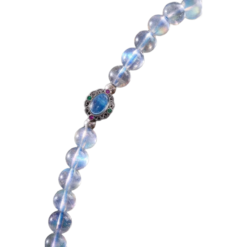 LAOLATU灰月光雙圈手鏈高檔念念不忘月光石守護(hù)石女款生日七夕情人節(jié)禮物 【灰月光海藍(lán)寶手鏈】禮盒裝