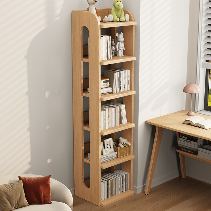馨婺家实木书架置物架落地一体靠墙转角储物柜简易货架学生桌边松木书柜 三层43*26*70cm【松木】