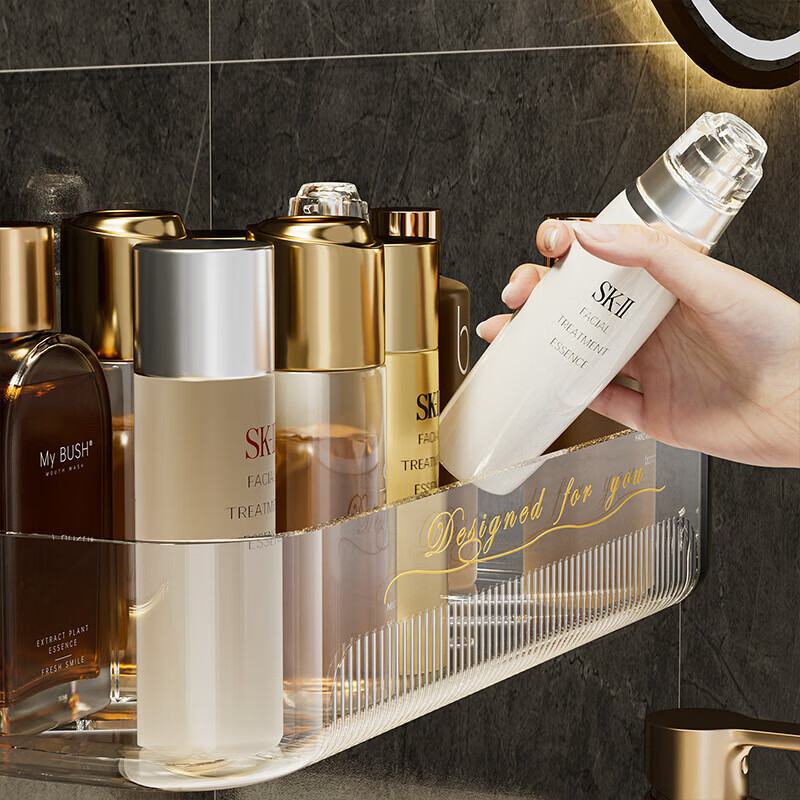 免打孔浴室置物架家用卫生间洗漱用品沥水加高轻奢无痕壁挂收纳架 流光置物架【透明色】