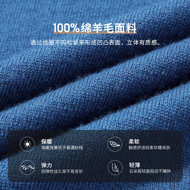 雅鹿【重磅430G】100%纯羊毛衫男加厚秋冬季新款红色毛衣半高领针织衫 蓝色 L /175