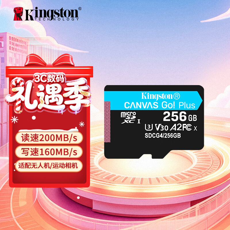 金士顿（Kingston）256GB TF（MicroSD）存储卡 内存卡U3 V30 A2 4K适配大疆Pocket 3/Action 5/无人机/运动相机/监控