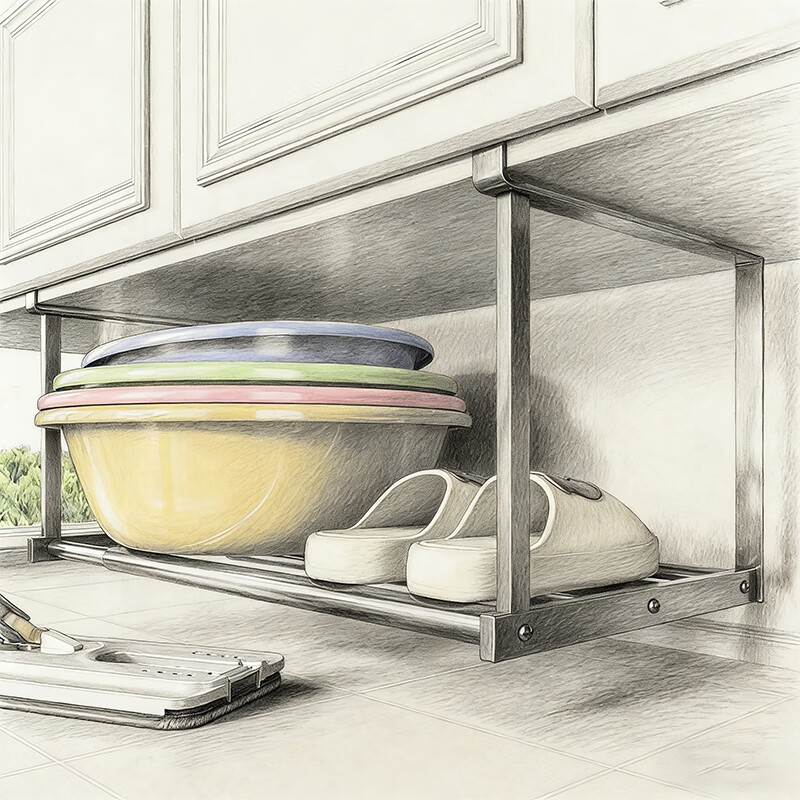 尔思家脸盆收纳架浴室柜下卫生间可伸缩分层置物架浴室多功能放置神器 枪灰色-大号伸缩款