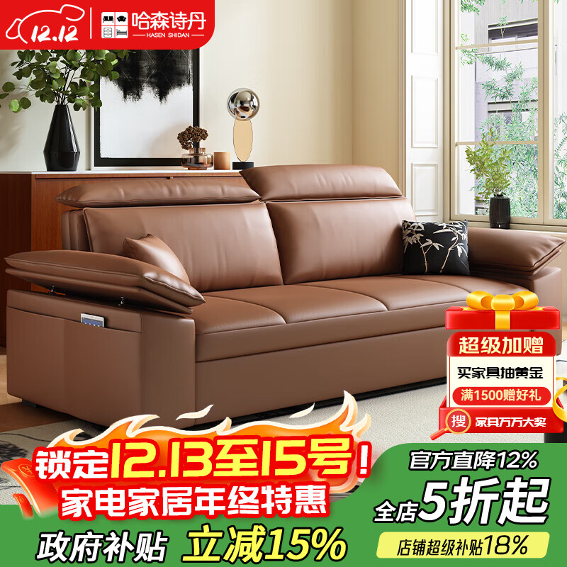 哈森诗丹可折叠沙发床坐卧一体两用新款小户型客厅家用高端原创沙发可睡觉 外径:1.5m(无储物)可调节头枕 高弹海绵款(加厚猫抓皮)
