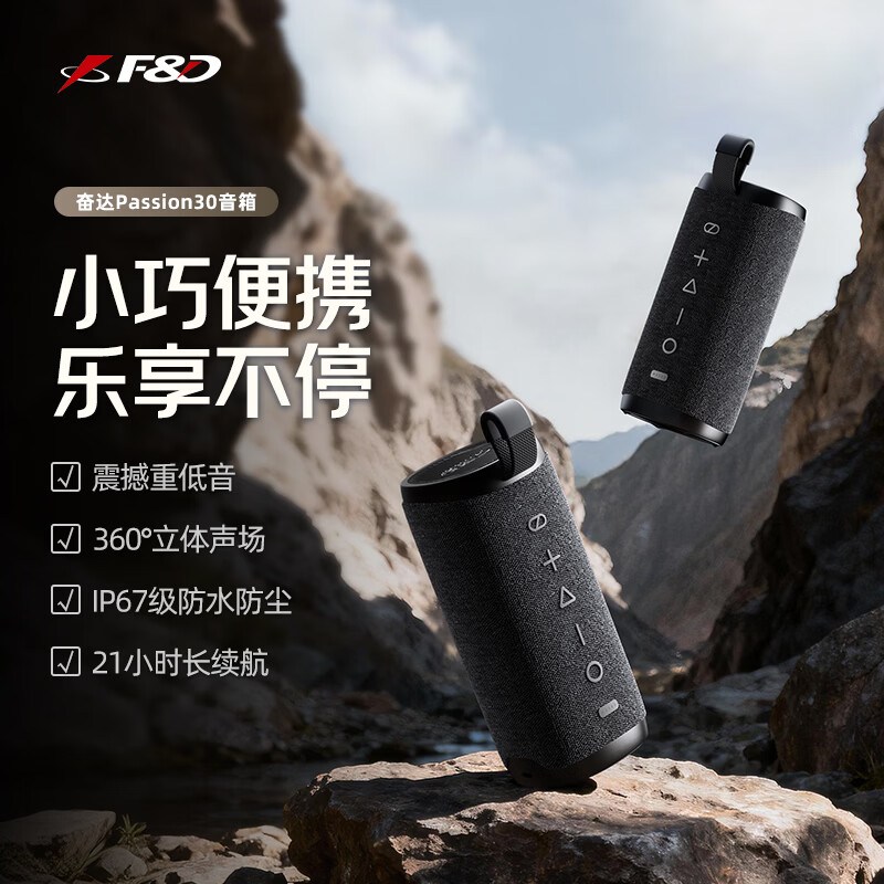 F&D蓝牙音箱 便携音响蓝牙户外大功率大音量高音质音箱 便携蓝牙音箱+荣耀黑 Passion30