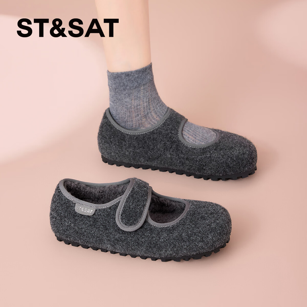 星期六内增高加绒勃肯鞋女2025新款冬季魔术贴保暖棉鞋懒人一脚蹬毛毛鞋 灰色 【秋冬加绒】 39