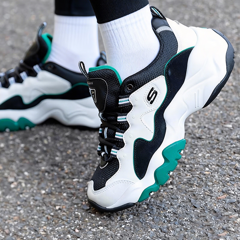 斯凯奇女鞋秋季2025新款运动鞋三代熊猫鞋轻便休闲鞋厚底增高老爹鞋女 12955-WGRN 35