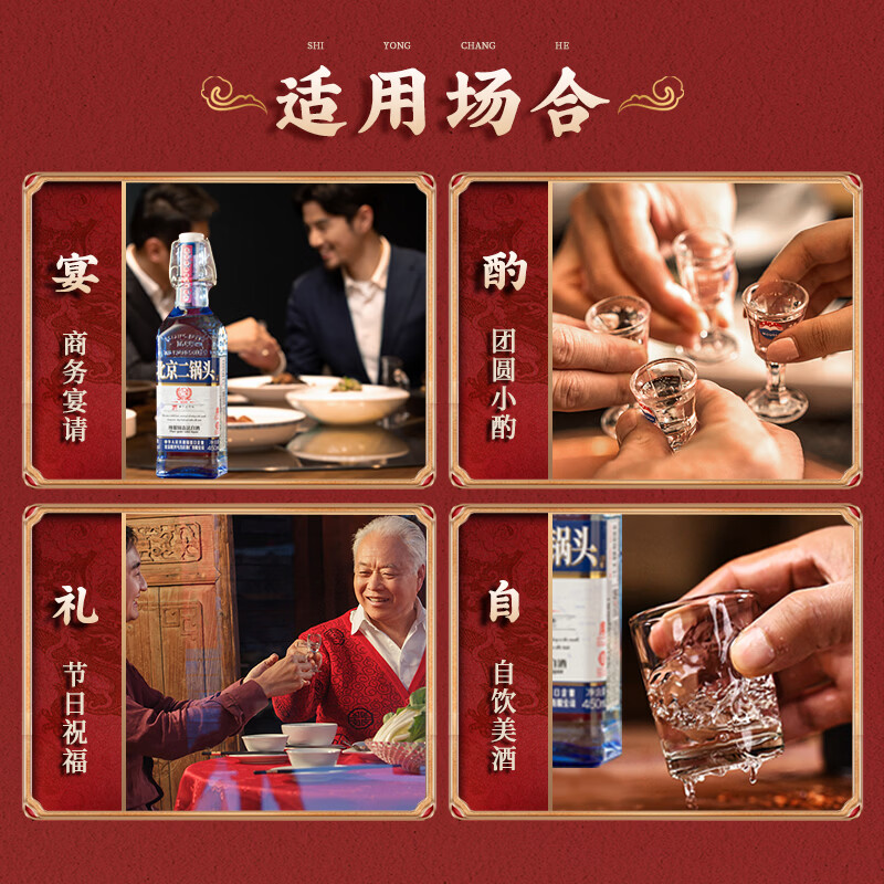 方庄北京二锅头42度方瓶蓝 清香型白酒礼盒 自饮送长辈高粱纯粮酒整箱 42度 450mL 6瓶 [国际蓝]