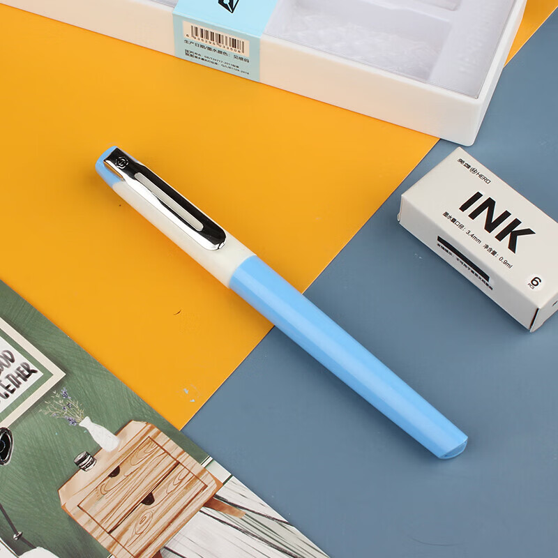 英雄（HERO）钢笔初学者学生练字笔墨囊正姿笔握日常书写 墨水笔396B 蓝色