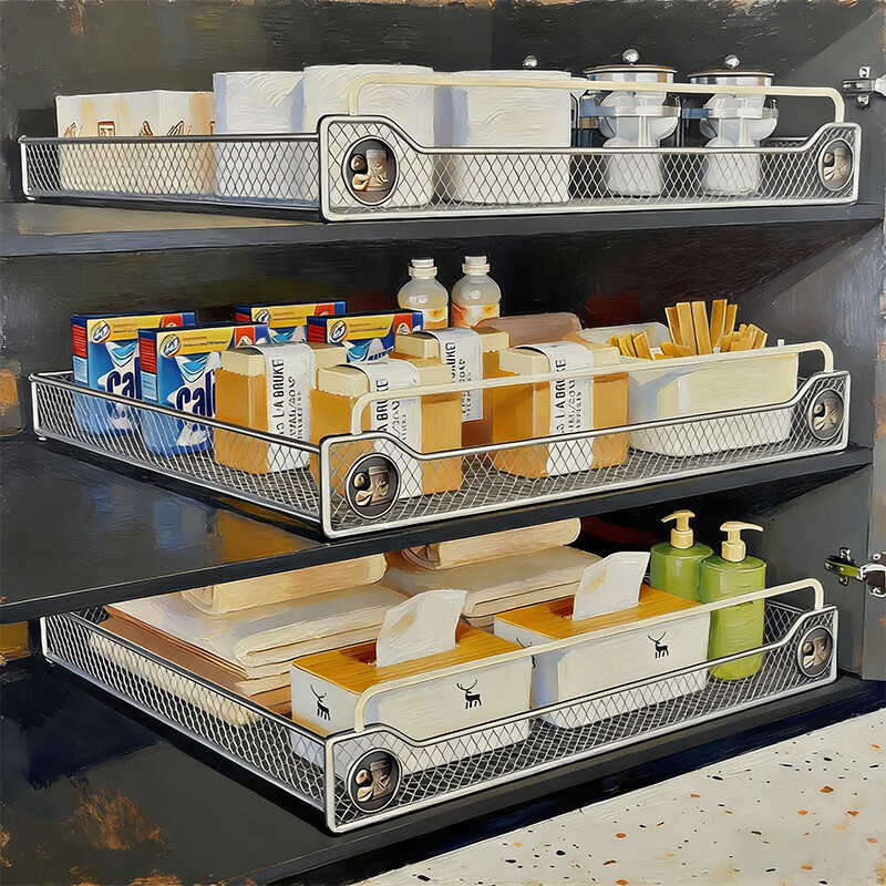 尔思家卫生间下水槽置物架浴室洗漱台下拉篮柜子内收纳抽拉式整理分层架 原木色30cm【进口实木】