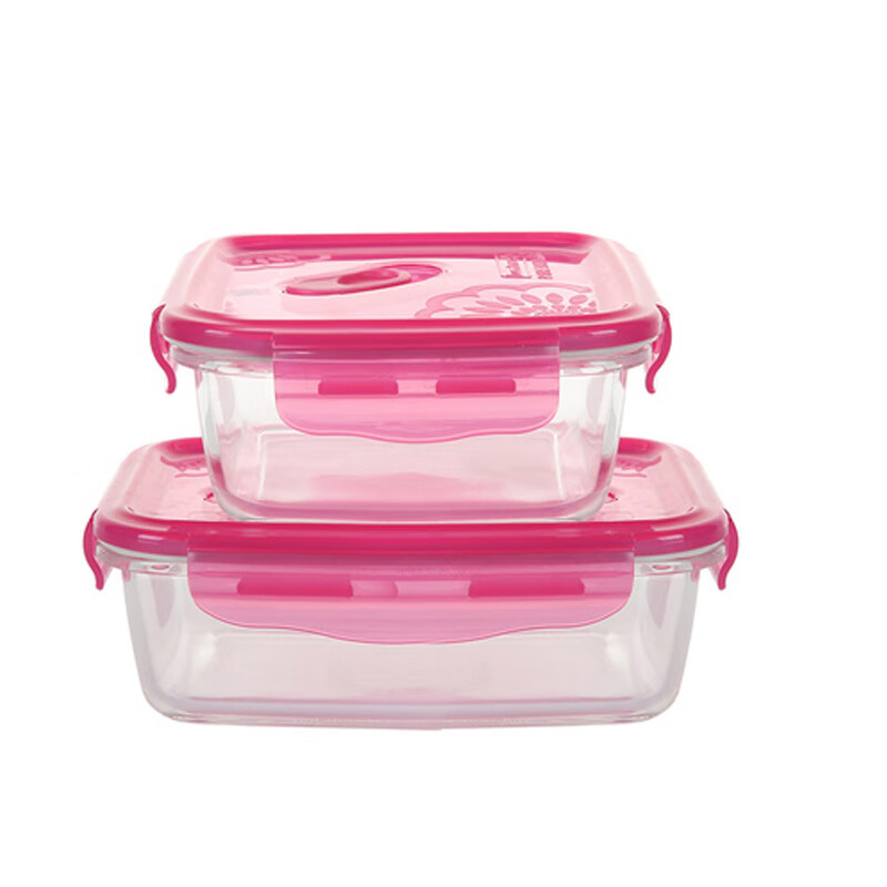 乐美雅玻璃饭盒可微波炉加热专用碗上班族打包带盖便当盒保温餐盒保鲜盒 【彩盒装】长方形820ml/2只装 无规格