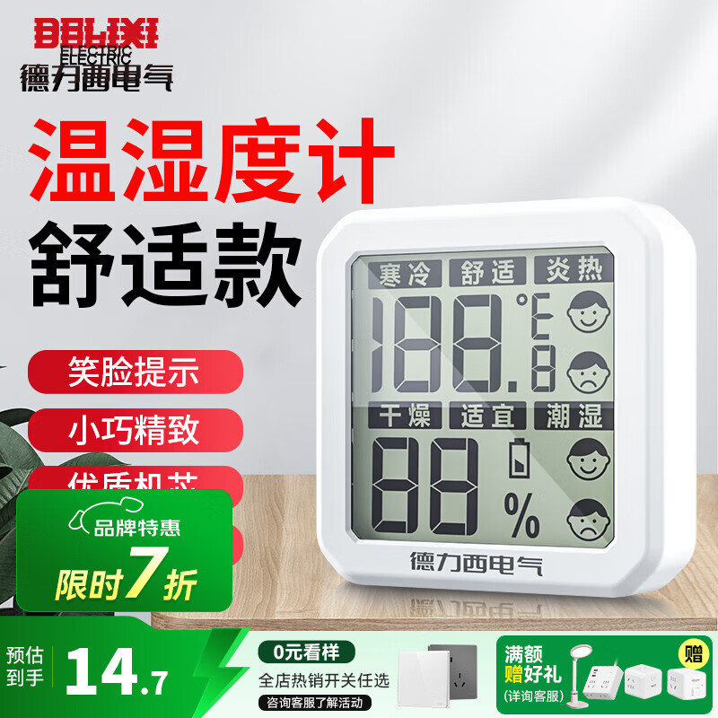 DELIXI温湿度计家用电子温度计可测客厅房间高精度多功能创意干温湿度计 【迷你款】灵敏机芯