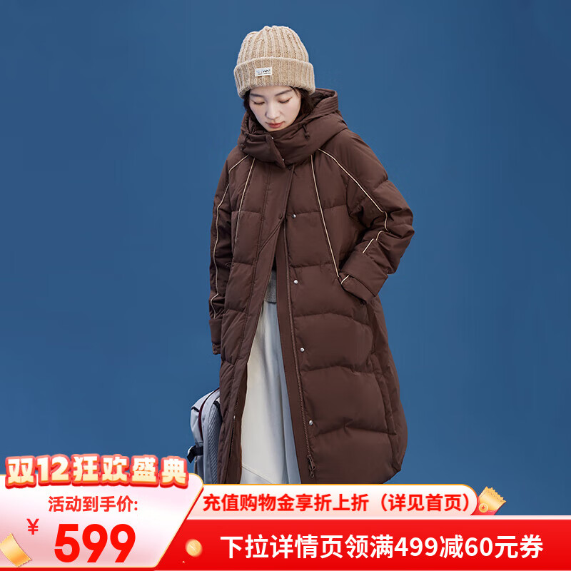 艾莱依（ERAL）长款羽绒服女新款加厚连帽韩版设计感鸭绒冬季过膝外套羽绒服 【升级版】蜜茶棕-1 S 155【建议80-