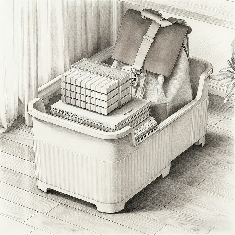 尔思家书本收纳箱书包置物架教室桌下带轮可移动小推车高中生桌下放书 奶油色【可伸缩·带滚轮】