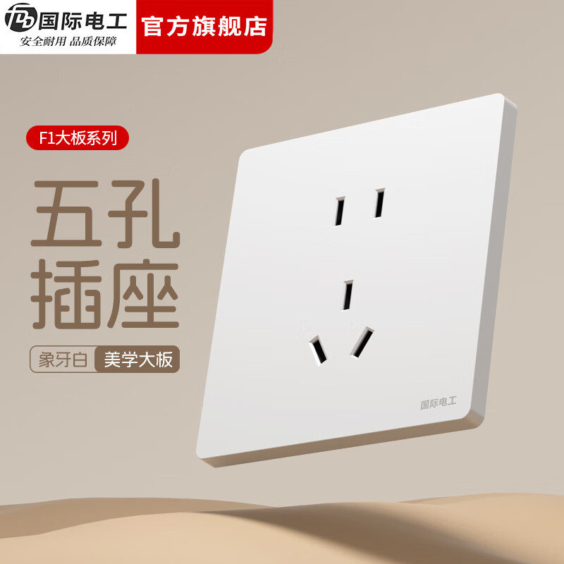 国际电工（FDD）86型暗装开关插座全屋套装白色无框面板墙壁家用一开五孔电源插座 五孔插座-10只装(优先发货)