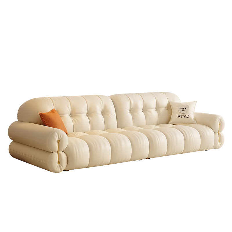 冬熊棉花糖真皮沙发法式奶油风客厅小户型轻奢白色钢琴键云朵沙发 【五人位3.4米】 头层真皮【尊享版-升级靠感-EV重型框架】