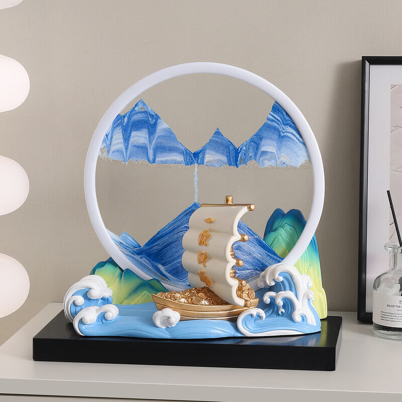 OYKTN新款一帆风顺树脂摆件红酒柜摆台客厅办公桌面立体流沙画装饰礼品 一帆风顺流沙画摆件