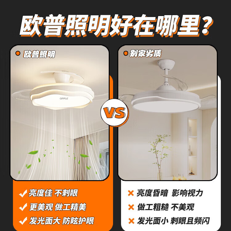 欧普照明(OPPLE)护眼隐形风扇吸顶灯奶油风简约主卧室风扇灯高级吊扇灯具全屋套餐 【包安装】套餐5-三室两厅-天猫精灵