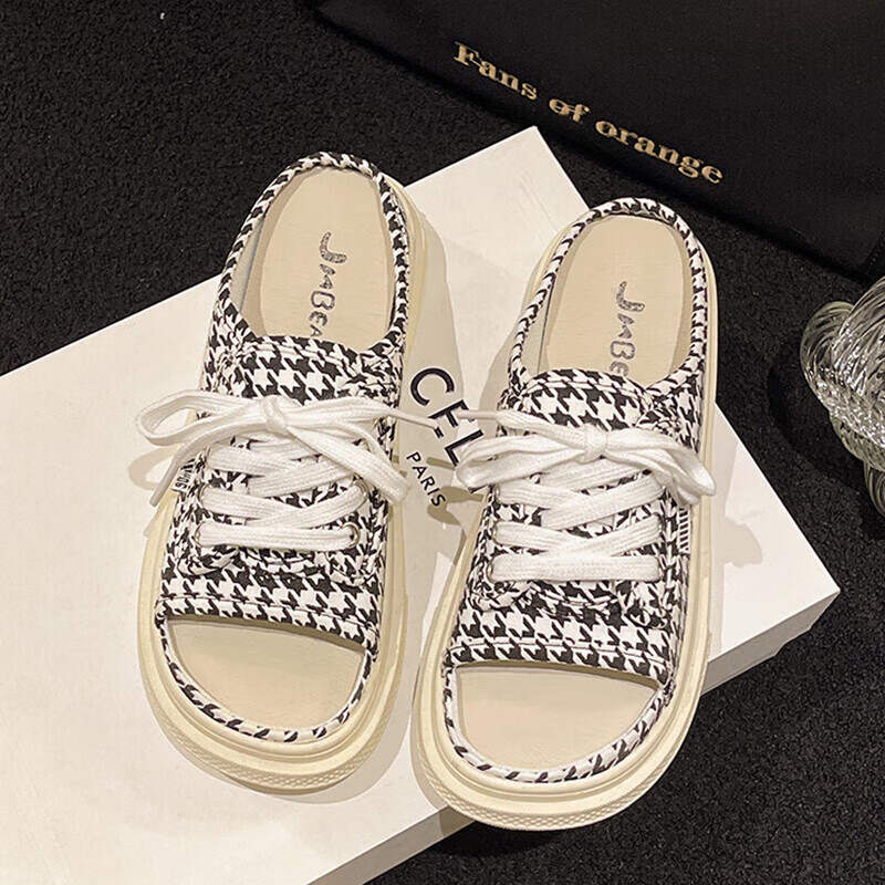 浪蔷乞丐半拖女鞋帆布无后跟拖鞋女夏外穿年新款厚底休闲懒人半拖鞋凉