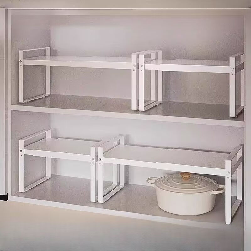 咏夏厨房可伸缩置物架橱柜分层架柜子隔板下水槽调料碗碟锅具收纳架 北欧白【固定款】