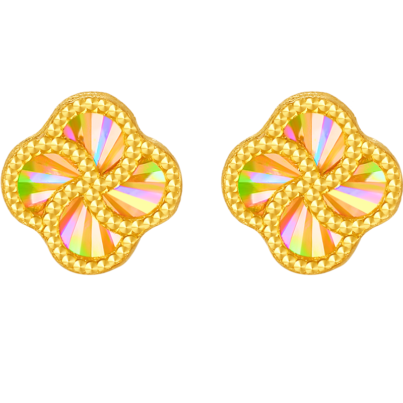 周六福幻彩四叶草黄金耳钉女足金生日礼物计价A0924524 一对 约0.55g