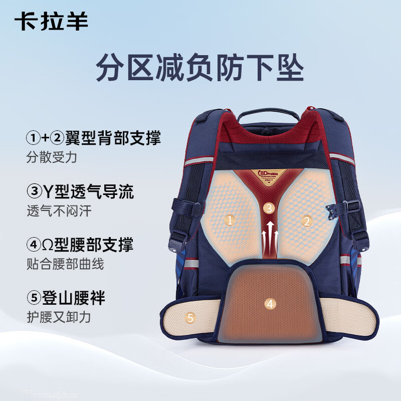 卡拉羊5-9年级初高中生书包8维减负防下坠云朵书包ProMax男女生双肩包 波尔多红(大容量多隔层) 【L码】5-9年级,身高150-175cm