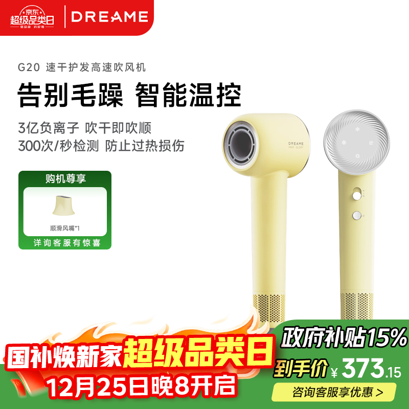追觅韶光G20家用电吹风恒温速干吹风筒负离子高速护发无叶吹风机送礼礼物 蜂蜜黄AHD12B