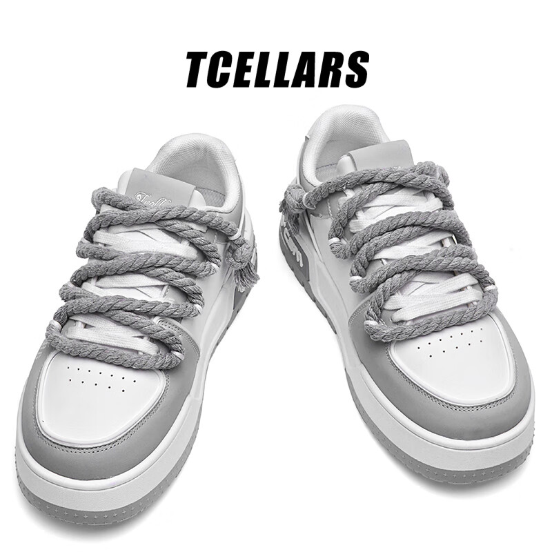 Tcellars男鞋春季新款潮流涂鸦厚底增高板鞋低帮舒适情侣款休闲鞋子男 白灰色 41