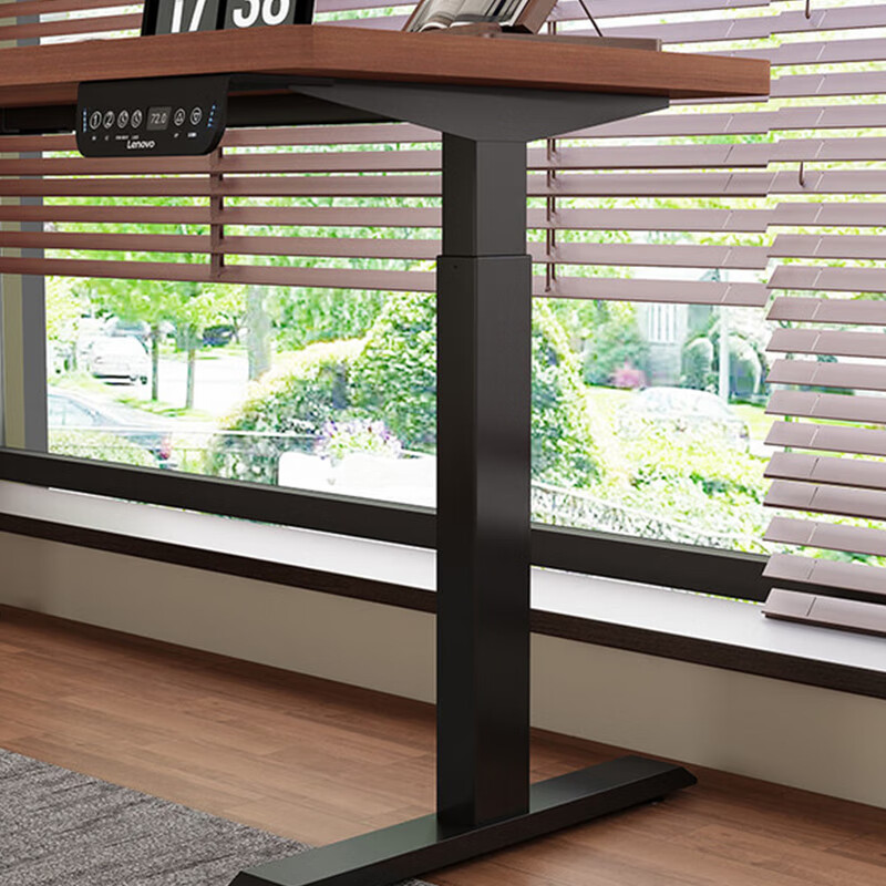 联想电动智能升降桌实木芯电脑桌站立办公家用学习书桌办公工作台桌子 【智能升降H2 承重120kg】双电机实木芯碳纤维黑-白架 160*70cm【25mm实木芯桌面 正装2节】