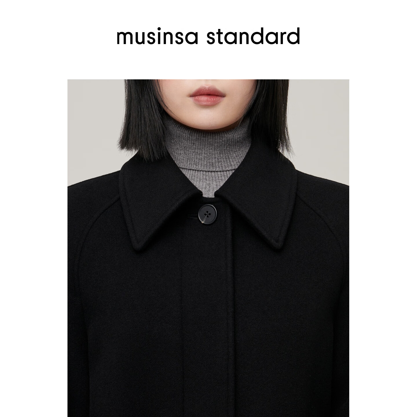MUSINSA STANDARD【含羊绒羊毛】[韩素希同款]韩国秋冬女士毛呢大衣 黑色(BK) S