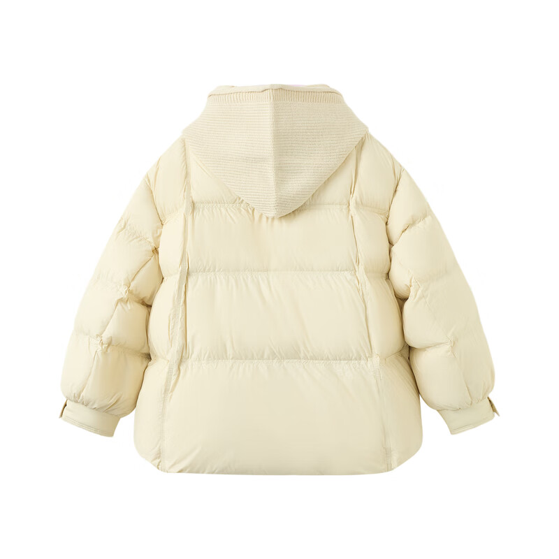 快鱼2025冬季新款针织拼接连帽羽绒服时尚保暖宽松外套女士羽绒衣 淡黄 L