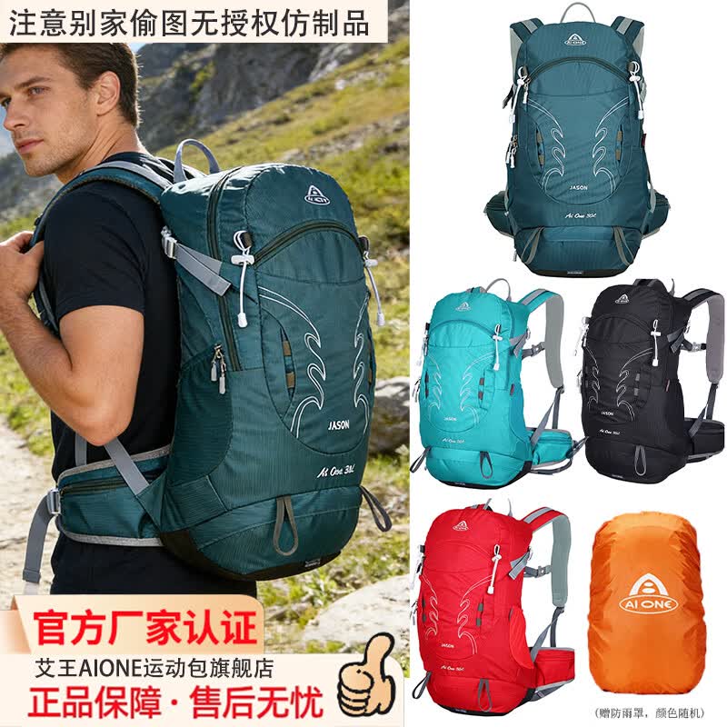 艾王(AIONE)轻便网架透气减负30L登山包户外徒步背包一日旅行运动双肩包男女 墨绿 30L