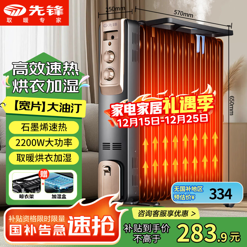 先锋石墨烯取暖器电暖器电暖气片家用电热油汀13片全屋升温智能恒温低噪节能烘衣加湿DYT-Z2