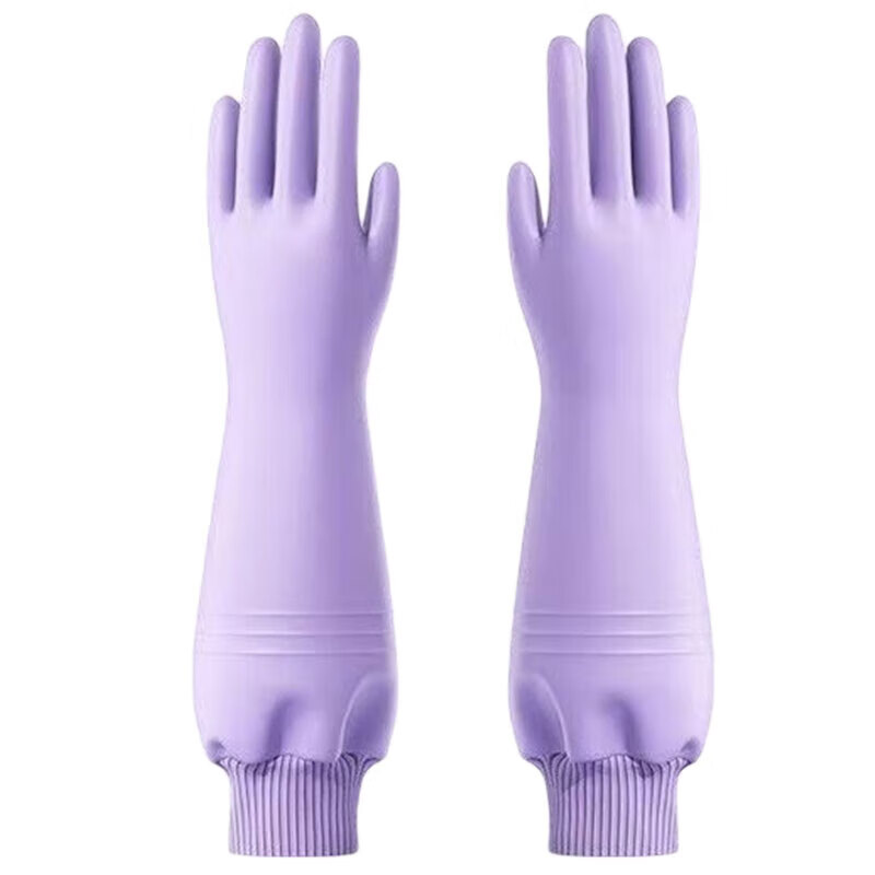 洋臣加厚螺纹束口刷碗洗碗手套橡胶清洁防水防滑家务厨房清洁耐用手套 螺纹袖束口3双【加绒款】颜色随机