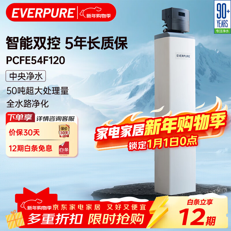 爱惠浦(Everpure)全屋中央净水器 家用全屋电子控制净水机 2.6吨/小时 50吨大通量过滤器 PCFE54F120
