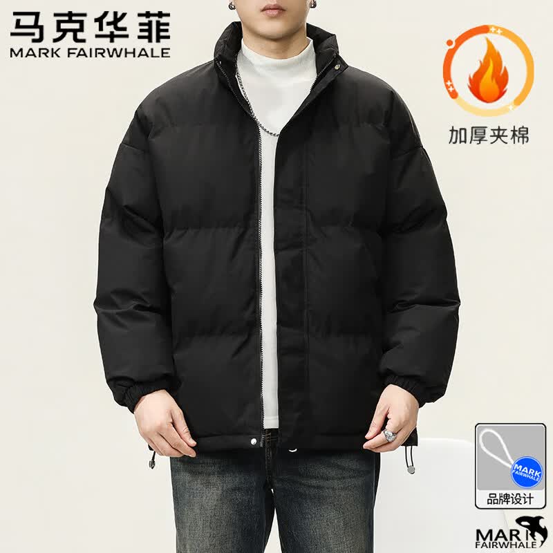 马克华菲棉服男士秋冬加厚棉袄外套防寒夹克保暖面包棉衣 黑色 L