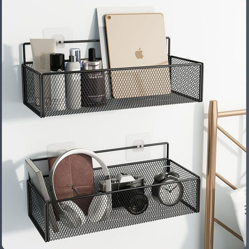 【甄选厂家】洞洞板配件置物架挂筐免打孔挂篮浴室壁挂洗漱台收纳 密网格白色大号（不含挂钩）