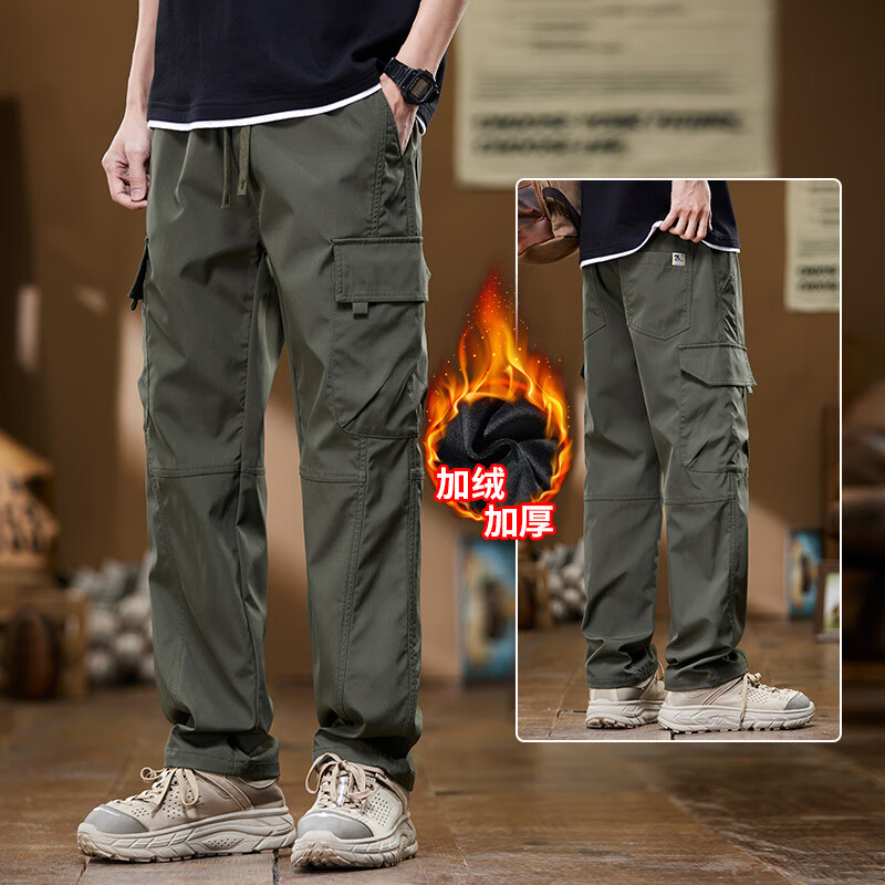 柯诗曼秋冬加绒加厚美式工装裤男款宽松直筒百搭裤子户外潮流耐磨休闲裤 【加绒款】卡其 XL 推荐115-130斤