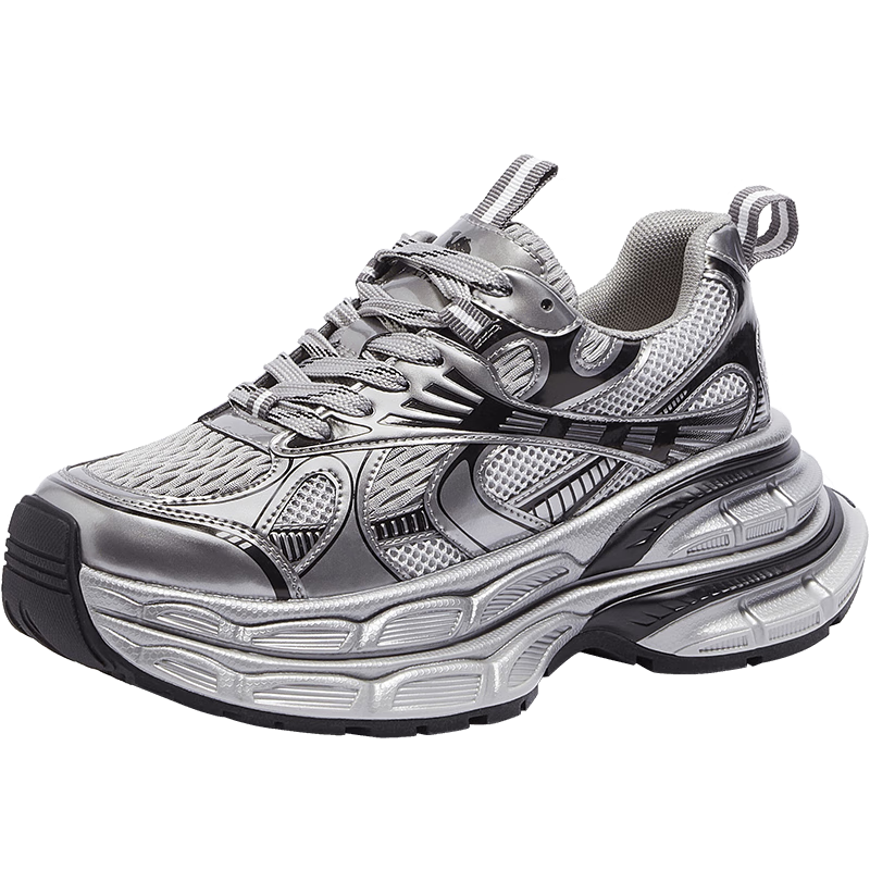 骆驼（CAMEL）银月户外复古老爹鞋厚底休闲鞋 L24A283742 灰/枪/黑 38