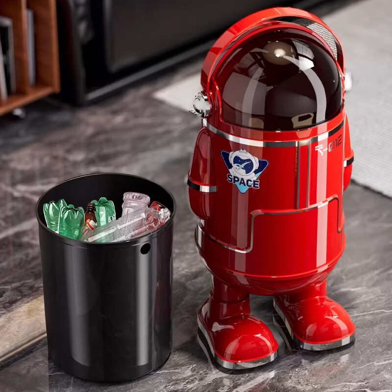 艾仕可（ASCOR）2025新款家用客厅垃圾桶高档轻奢带盖厨房大容量带轮可移动免弯腰 站姿款丨中国红-特大号【内外双桶 超大容量】 揭盖式 18L